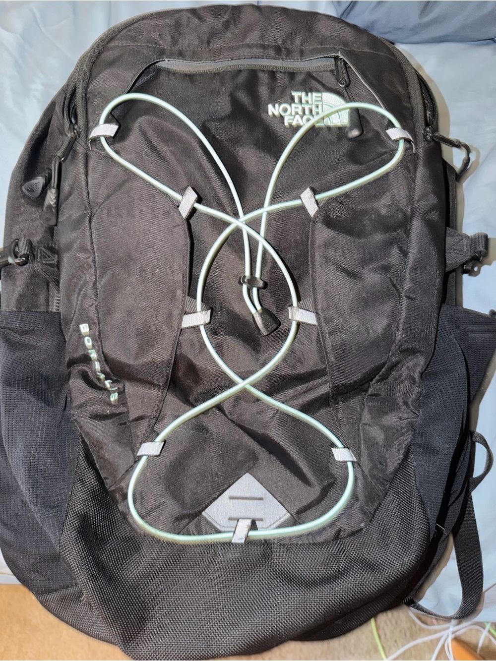 The North Face Borealis Laptop Backpack Black w/ Mint Green Bungee